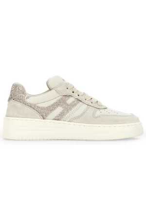 Hogan Sko, Dame, Hvid, 37 EU, Læder, Glitter Fabric Sneakers Made in Italy