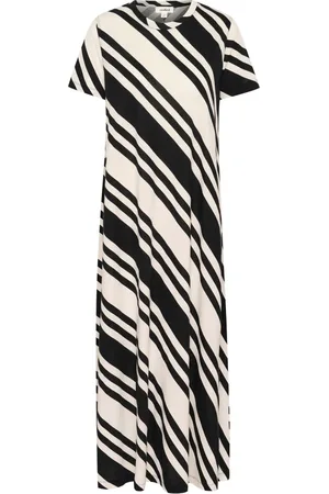 Soaked in Luxury Kjole, Dame, Sort, XS, Bomuld, Sort og Hvid Diagonal Kjole
