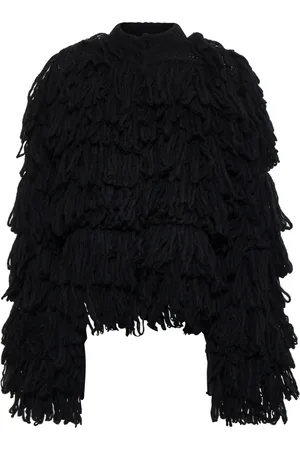 Roberto Collina Strik, Dame, Sort, S, Uld, Sort sweater med pelsdetalje