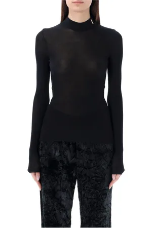 Saint Laurent Strik, Dame, Sort, S, Silke Cassandre Ribstrikket Sweater