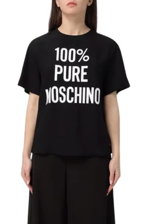 Moschino Top, Dame, Sort, S, Sort Slogan Print Kortærmet T-shirt