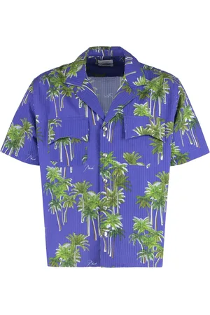 Rhude Skjorte, Herre, Lilla, XS, Bomuld, Kortærmet bomuldsskjorte med print