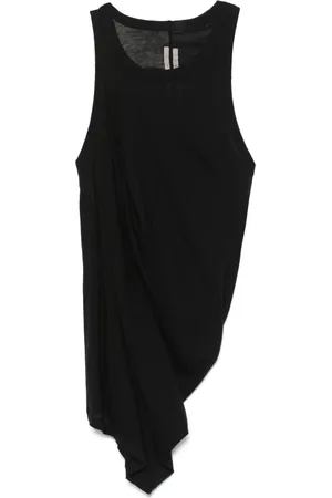 Rick Owens Top, Herre, Sort, M, Bomuld, Draperet Top med Rund Hals