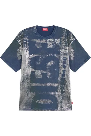 Diesel Top, Herre, Blå, M, Bomuld, Vintage Marmor Effekt T-Shirt