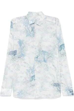 Etro Skjorte, Herre, Blå, XL, Bomuld, Blomstret Skjorte med Knaplukning