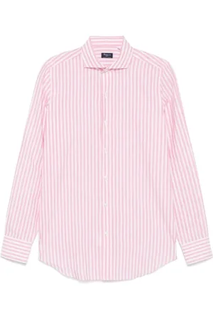 Finamore Skjorte, Herre, Lyserød, L, Laks Stribet Button-Up Skjorte