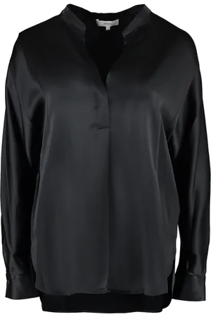 Vince Bluser & Skjorter, Dame, Sort, M, Silkebluse Med Knappede Manchetter Rundet Hem