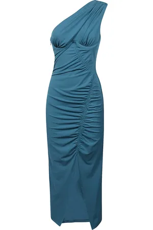 Self-Portrait Kjole, Dame, Blå, S, Uld, Ruched One-Shoulder Midi Kjole