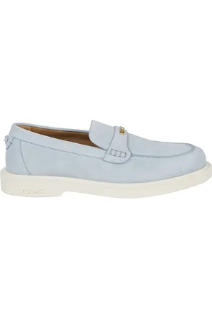 VERSACE Sko, Herre, Blå, 41 EU, Suede, Suede Loafers med Writing