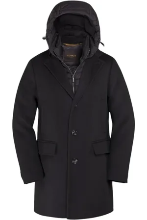 MOORER Frakke, Herre, Sort, 2XL, Uld, Quiltet Uldfrakke med Aftagelig Hætte