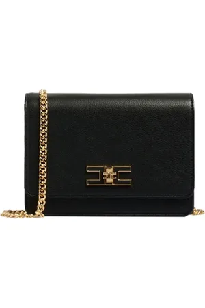 Elisabetta Franchi Taske, Dame, Sort, ONE SIZE, Uld, Sort skuldertaske med gyldne detaljer