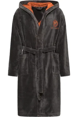 Carlo Colucci Nightwear & Lounge, Herre, Grå, S, Uld, Hættebademantel med velour frotté