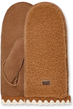 UGG Tilbehør, Dame, Brun, L/XL, Læder, fluff Scalloped Vanter