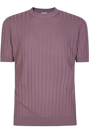 ELEVENTY Strik, Herre, Lilla, S, Bomuld, Bomuld Crepe Crewneck T-shirt