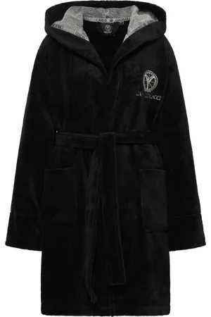 Carlo Colucci Nightwear & Lounge, Dame, Sort, M, Uld, Hættebademantel med velour frotté