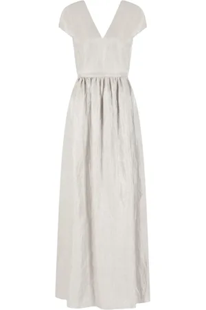 Emporio Armani Kjole, Dame, Grå, S, Plisseret V-hals kjole med cut-out detalje