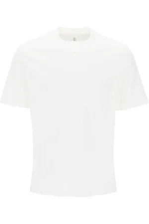Brunello Cucinelli Top, Herre, Hvid, 2XL, Bomuld, Crew Neck T-shirt med sideslidser