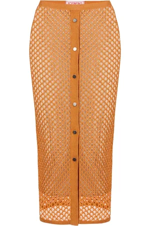 Iceberg Nederdel, Dame, , XS, Bomuld, Gulerodsbomuld Nylon Mesh Perforeret Nederdel med Metallic Detaljer