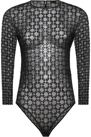 Givenchy Top, Dame, Sort, S, Sort Monogram Velvet Bodysuit