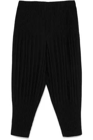 Issey Miyake Bukser, Herre, Sort, L, Sorte Plisserede Bukser Elastisk Talje
