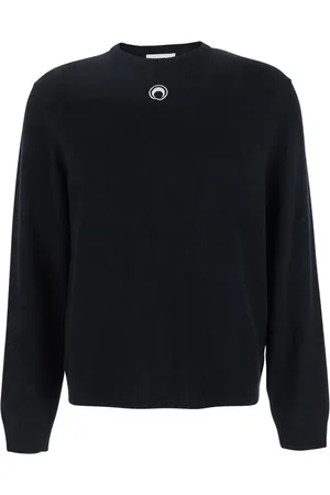 Marine Serre Strik, Herre, Sort, L, Måne Logo Strik Crewneck Sweater