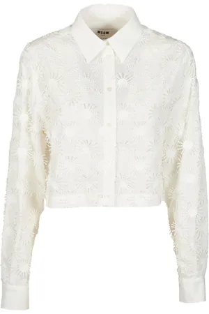 Msgm Bluser & Skjorter, Dame, Hvid, S, Bomuld, Hvid Crop Skjorte med Stil