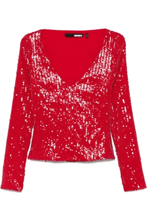 ROTATE Top, Dame, Rød, M, Polyester, Rød Sequin V-hals Statement Top