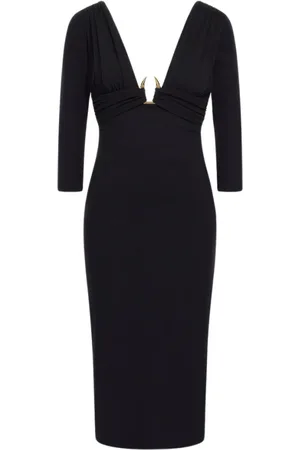 Roberto Cavalli Kjole, Dame, Sort, M, Uld, Gulddetaljeret Midi Kjole