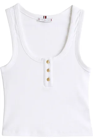 Tommy Hilfiger Top, Dame, Hvid, XS, Bomuld, Slim Henley Scoop-Neck Tank Top