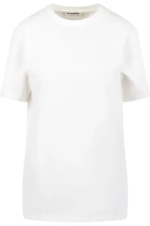 Jil Sander Top, Dame, Hvid, M, Læder, Oversized Crewneck T-shirt med Lædermærke