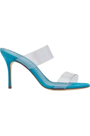 Manolo Blahnik Sko, Dame, Blå, 39 1/2 EU, Læder, Blå Ruskindssandaler med PVC-stropper