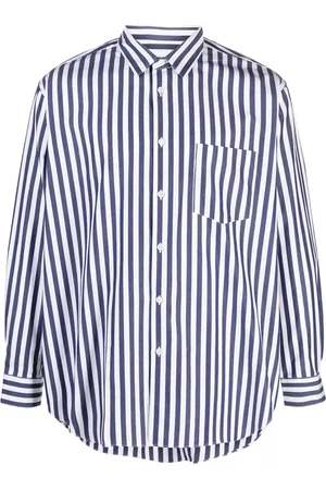 Comme des Garçons Skjorte, Herre, Blå, L, Bomuld, Stribet bomuldsskjorte