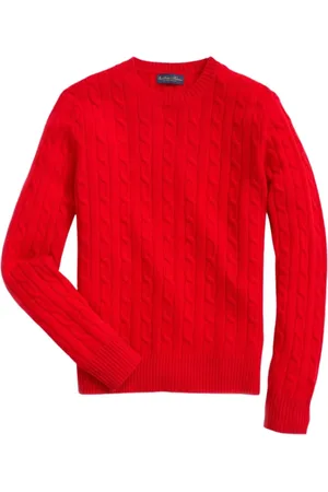 Brooks Brothers Strik, Herre, Rød, M, Håndstrikket trøje i lambswool med kabelmønster