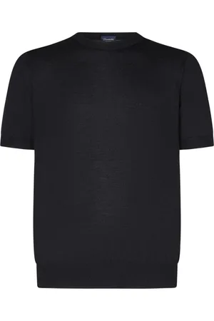 DRUMOHR Top, Herre, Sort, XL, Uld, Luksuriøs Sort T-shirt Ribbet Finish