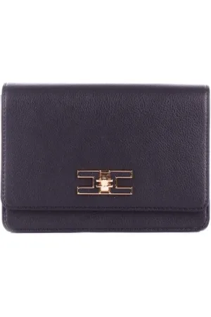 Elisabetta Franchi Tilbehør, Dame, Sort, ONE SIZE, Uld, Sort skuldertaske med frontlogo