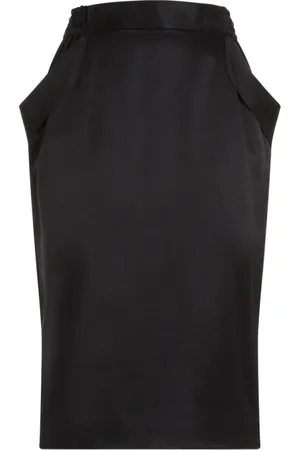 Saint Laurent Nederdel, Dame, Sort, M, Satin, Sort Silk Midi Nederdel