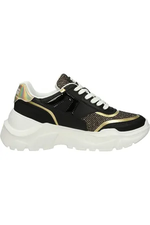 VERSACE Sko, Dame, Sort, 39 EU, Læder, Læder og Glitter Lav-Top Sneakers