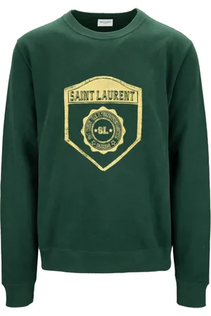 Saint Laurent Sweathshirts & Hoodies, Herre, Grøn, XL, Bomuld, Pullover Sweatshirt med Brand Print