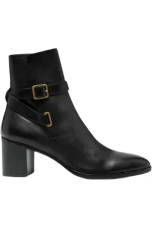Saint Laurent Sko, Dame, Sort, 39 EU, Dorian 70mm Ankelstøvler med Spænde