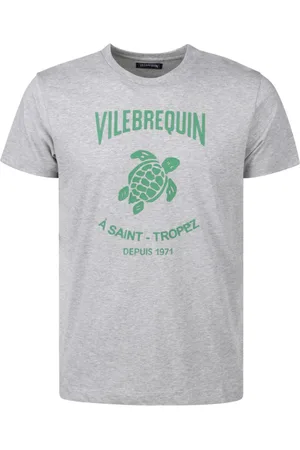 Vilebrequin Top, Herre, Grå, XL, Bomuld, Bomuld Crew Neck Front Print T-Shirt