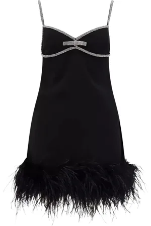 Self-Portrait Kjole, Dame, Sort, 2XS, Polyester, Sort Fjerprydet V-Hals Kjole