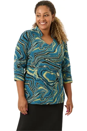 Pont Neuf Bluser & Skjorter, Dame, Blå, 2XL, Polyester, Farverig A-Shape Bluse Ajda Model