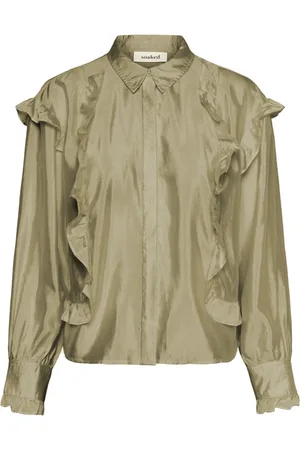 Soaked in Luxury Bluser & Skjorter, Dame, Grøn, M, Uld, Elegant grøn skjorte med flæser