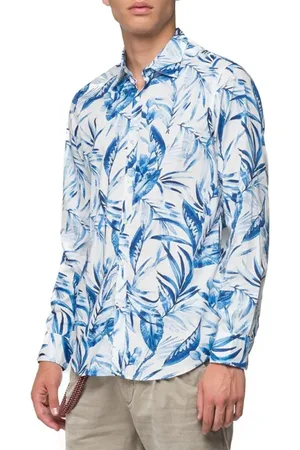 Replay Skjorte, Herre, Blå, S, Bomuld, Cotton Flamed Foliage Shirt