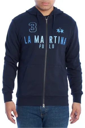 La Martina Sweathshirts & Hoodies, Herre, Blå, S, Bomuld, Hættetrøje med lynlås