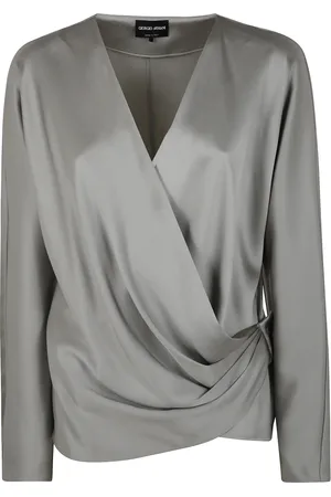 Giorgio Armani Bluser & Skjorter, Dame, Grå, M, Satin, Silke Dobbelt Satin Skjorte