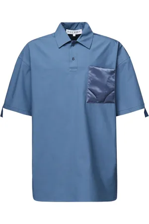 J.W.Anderson Top, Herre, Blå, L, Satin, Polo skjorte med quiltet satin lomme
