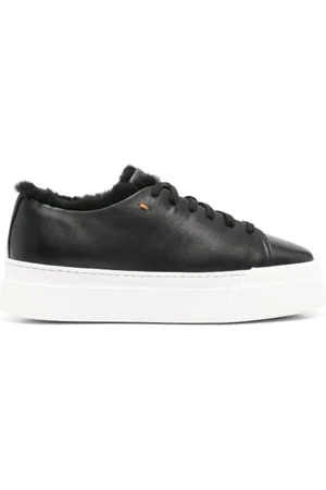 santoni Sko, Dame, Sort, 37 EU, Shearling Flatform Sole Sneakers