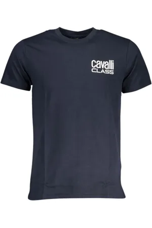 Roberto Cavalli Top, Herre, Blå, XL, Bomuld, Blå Bomuld Logo Print T-Shirt