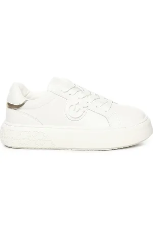 Pinko Sko, Dame, Hvid, 37 EU, Læder, Hvide Lædersneakers Love Birds Logo